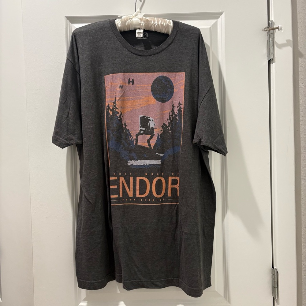 Anvil Charcoal Star Wars Endor Graphic Tee with Sunset Print